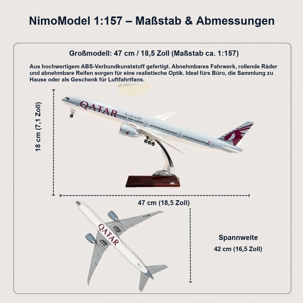 Qatar Airways Boeing 777-300ER – Modell im Maßstab 1:157