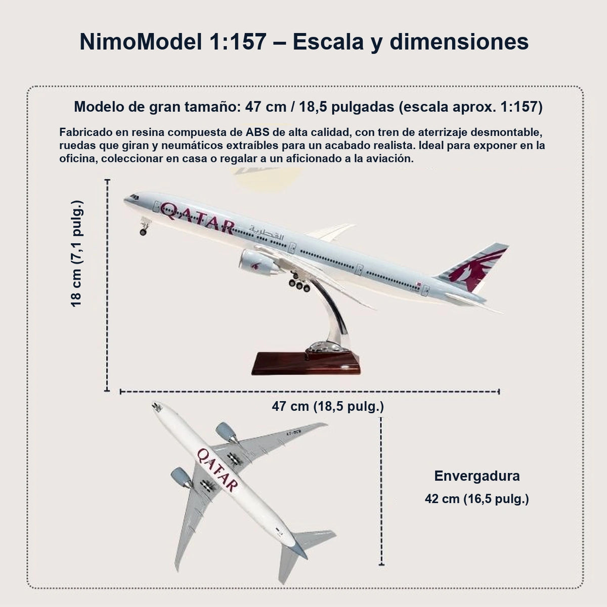 Maqueta del Boeing 777-300ER de Qatar Airways a escala 1:157