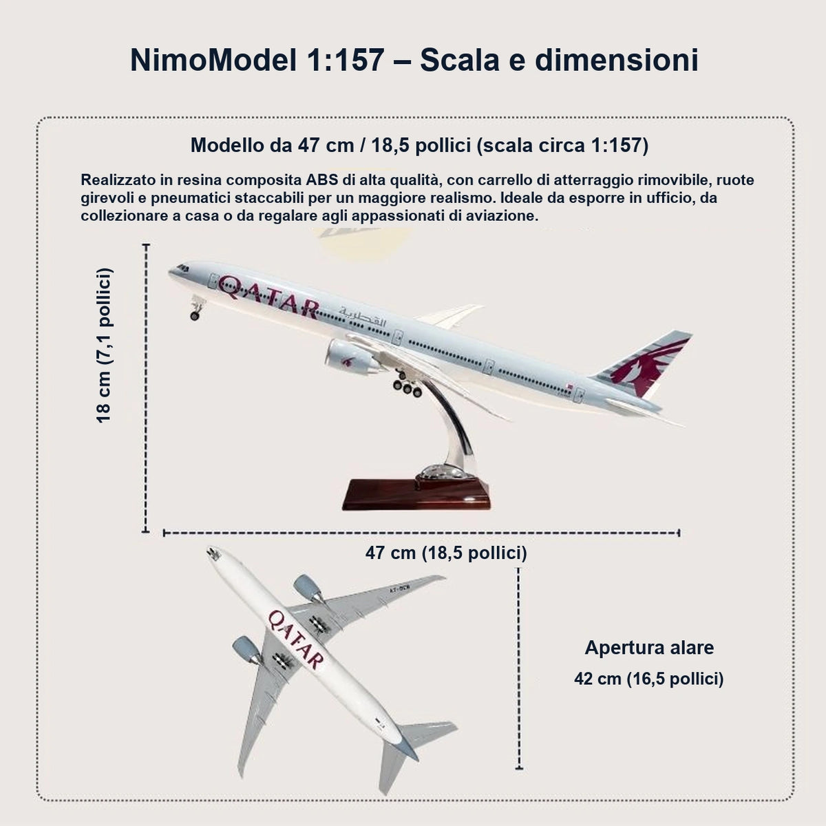 Modellino Boeing 777-300ER Qatar Airways in scala 1:157