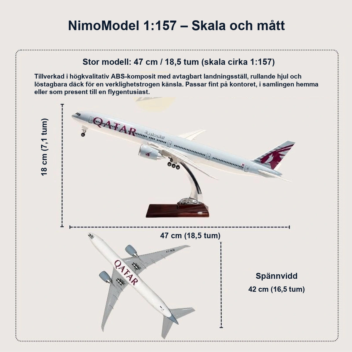 Qatar Airways Boeing 777-300ER – modell i skala 1:157