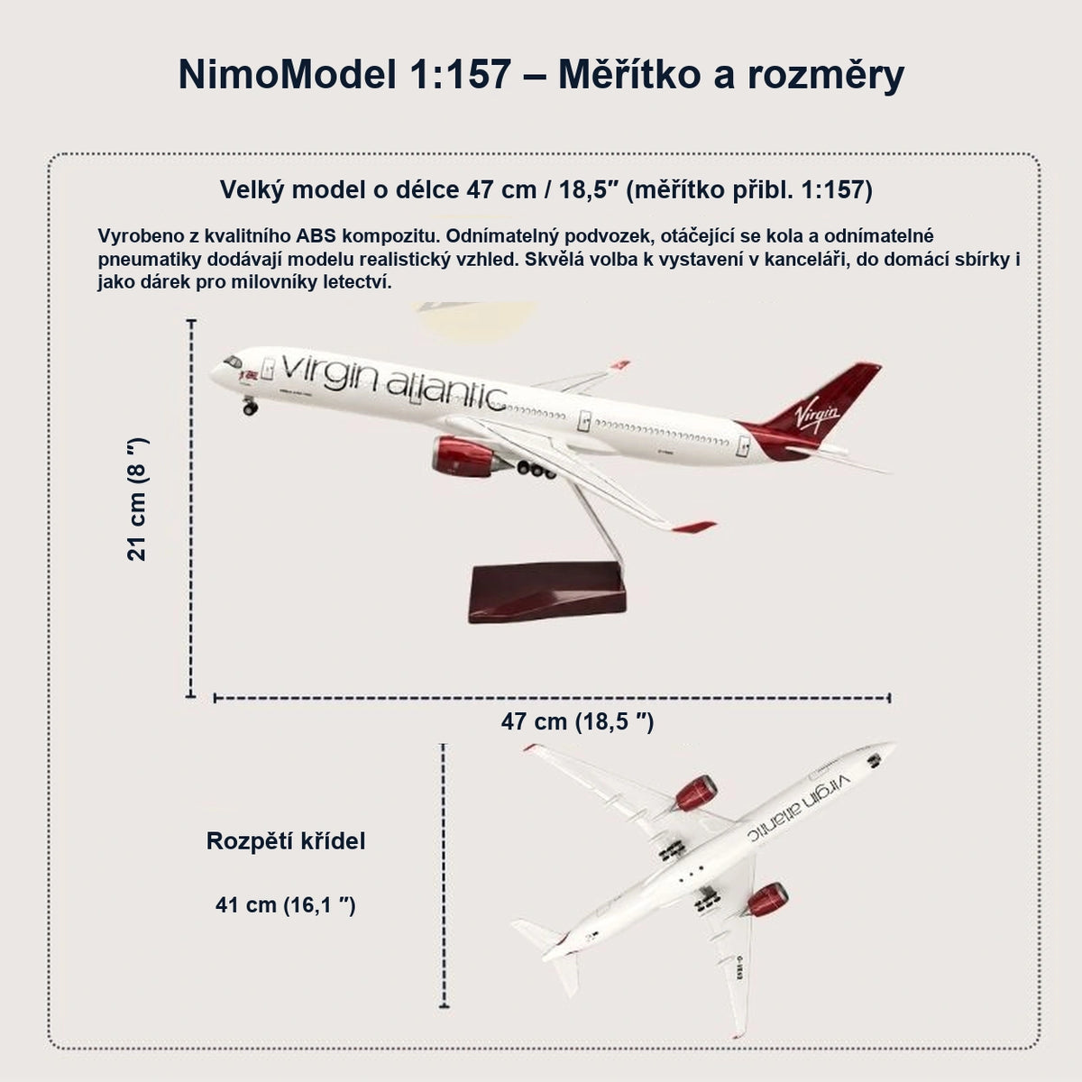 Model Airbusu A350-1000 společnosti Virgin Atlantic v měřítku 1:157