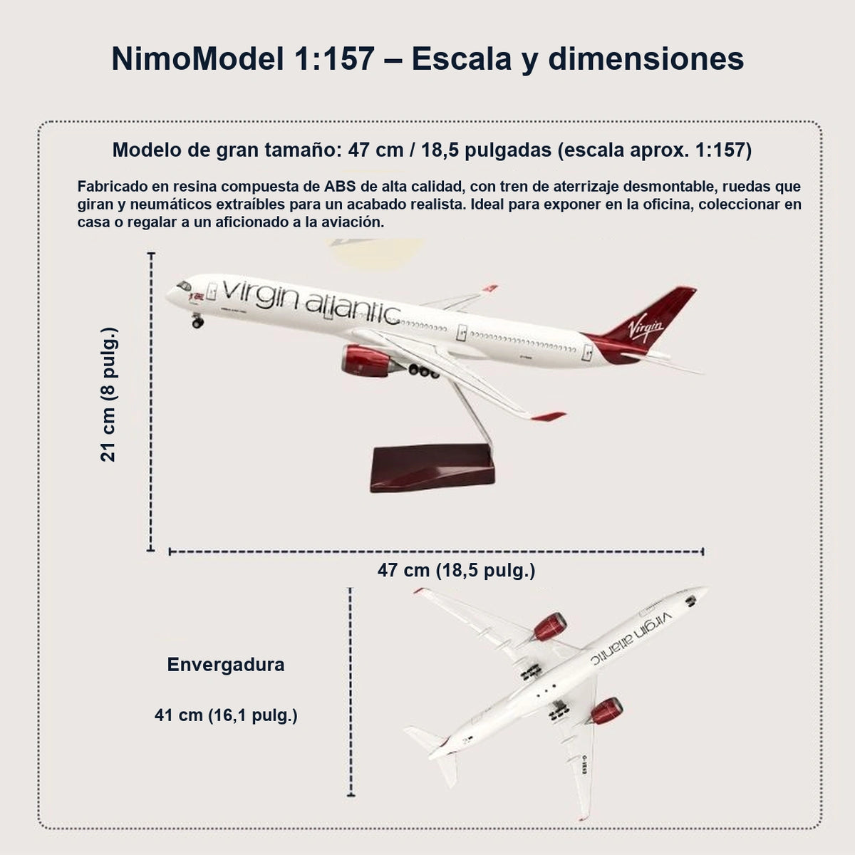 Maqueta del Airbus A350-1000 de Virgin Atlantic a escala 1:157