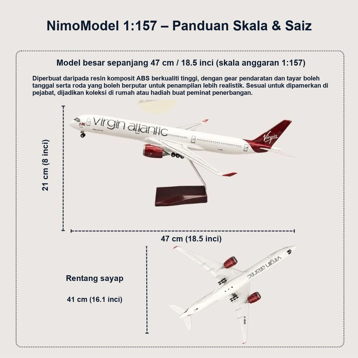 Model Airbus A350-1000 Virgin Atlantic Berskala 1:157