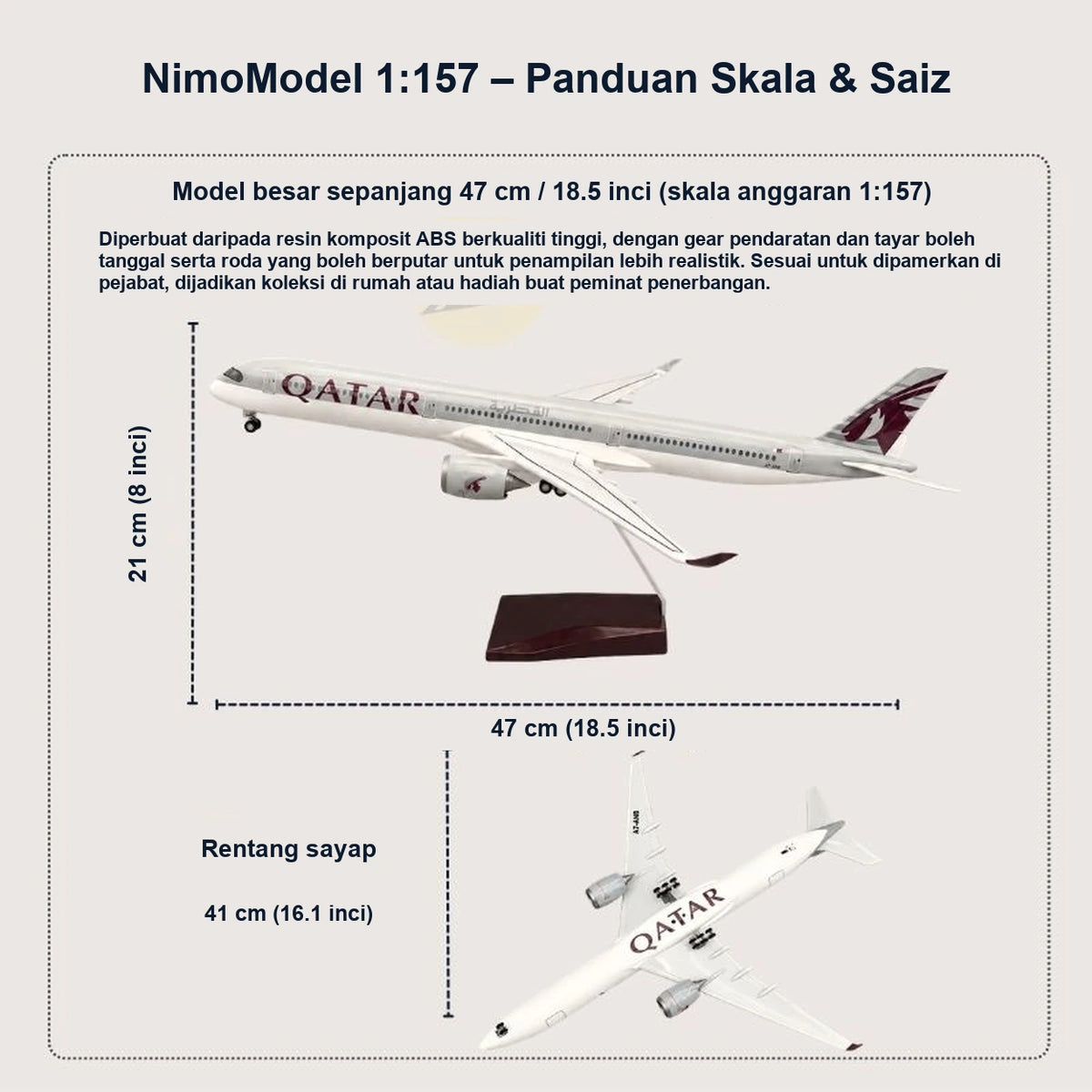 Panduan saiz dan ciri produk