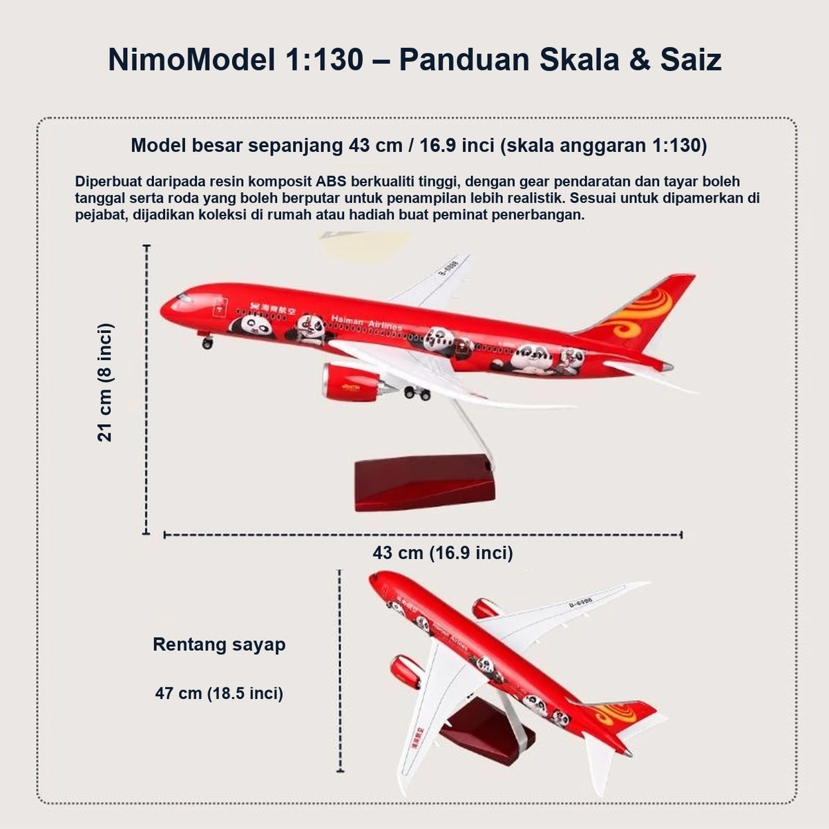 Model Boeing 787 Hainan Airlines edisi Kung Fu Panda berskala 1:130