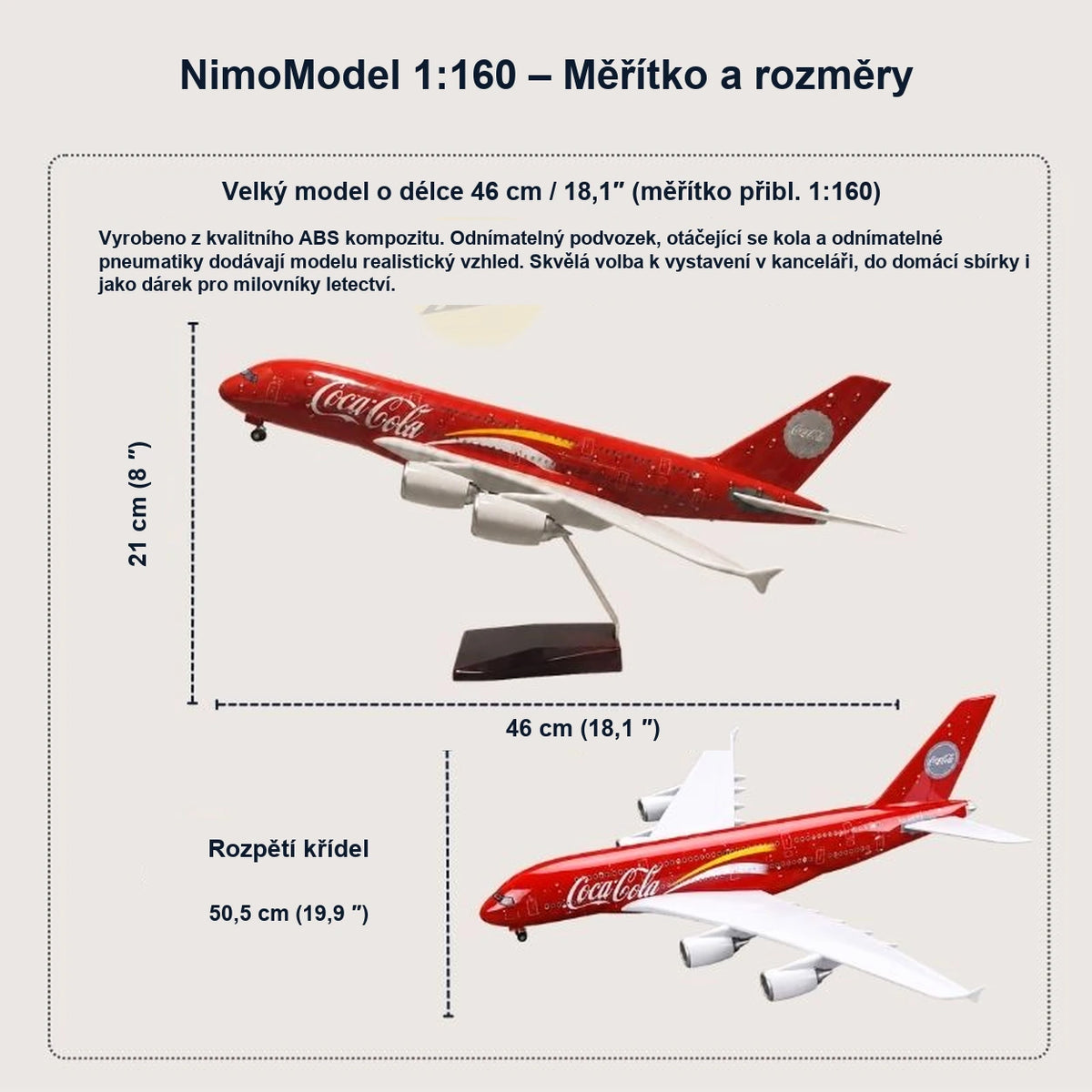 Model Airbusu A380 v edici Coca-Cola v měřítku 1:160