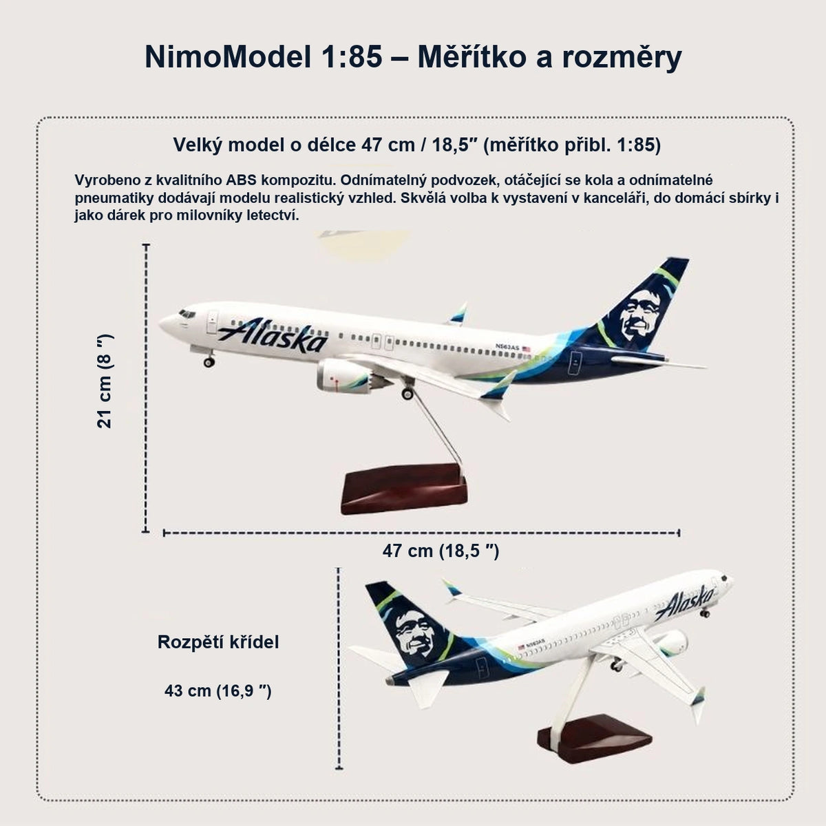 Model Boeingu 737 společnosti Alaska Airlines v měřítku 1:85