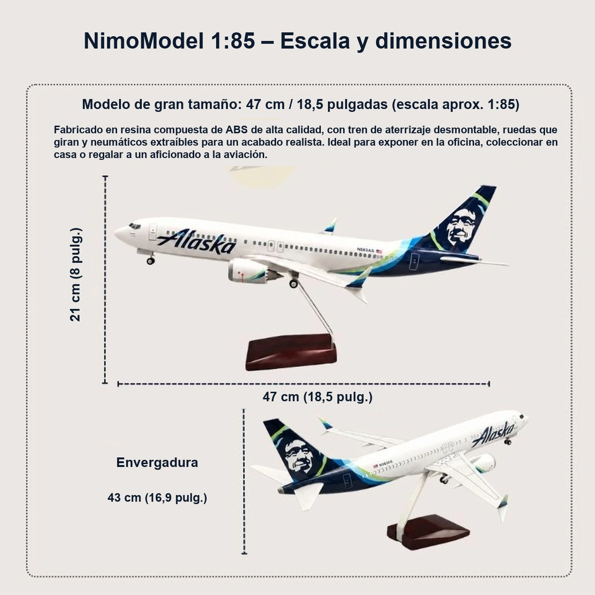 Maqueta del Boeing 737 de Alaska Airlines a escala 1:85