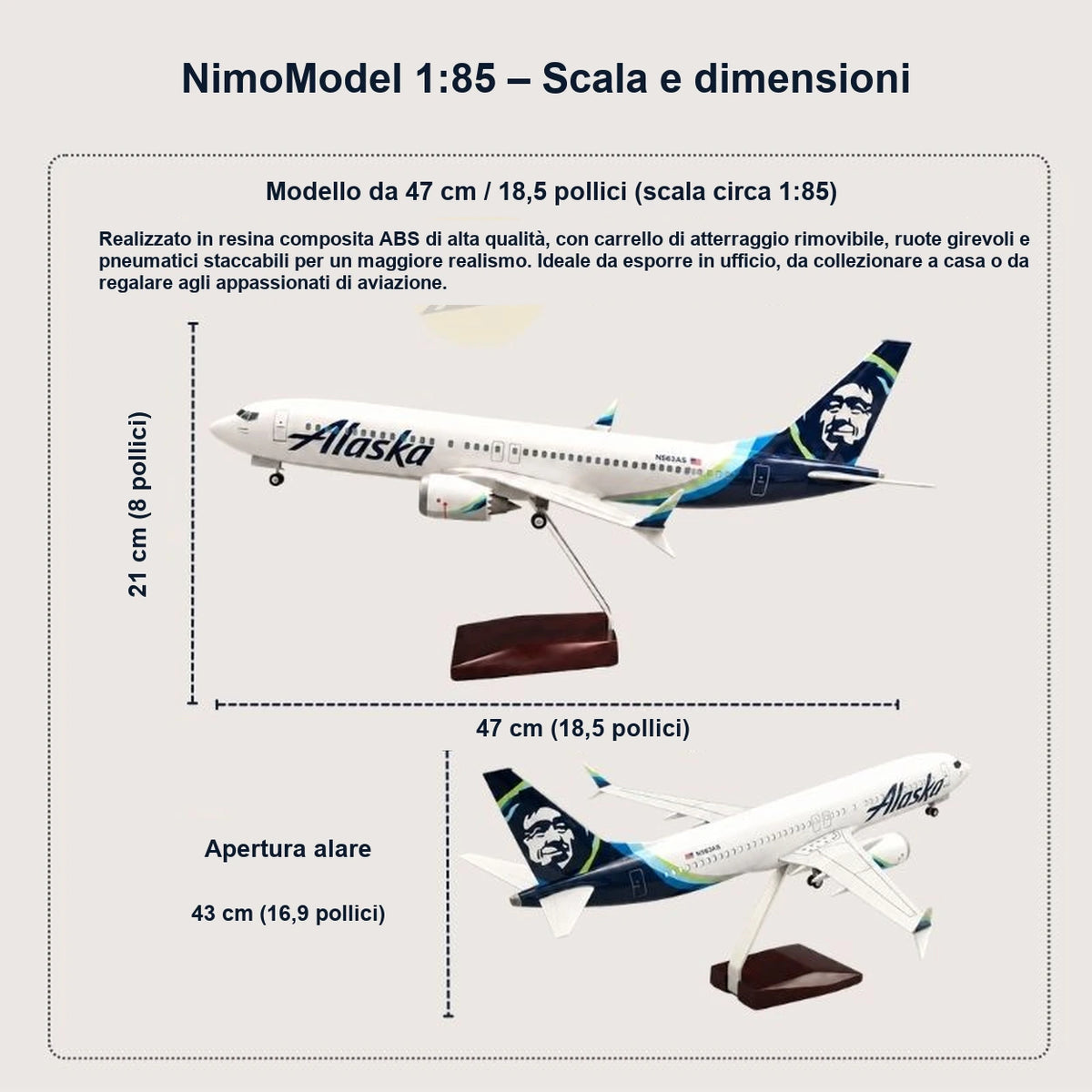 Modellino Boeing 737 di Alaska Airlines in scala 1:85