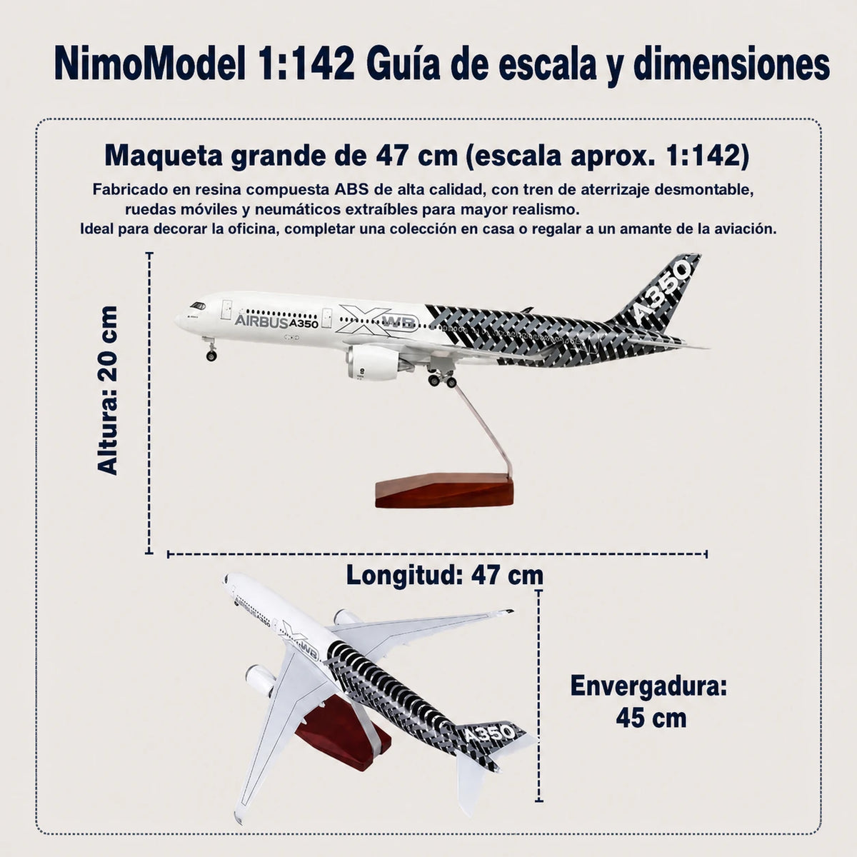 Maqueta Prototipo del Airbus A350 XWB – librea de fibra de carbono a escala 1:142