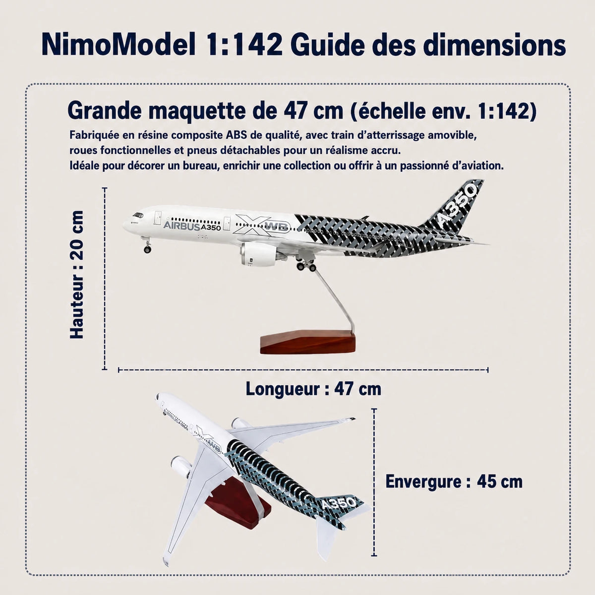 Maquette Prototype de l’Airbus A350 XWB – livrée fibre de carbone à l’échelle 1:142