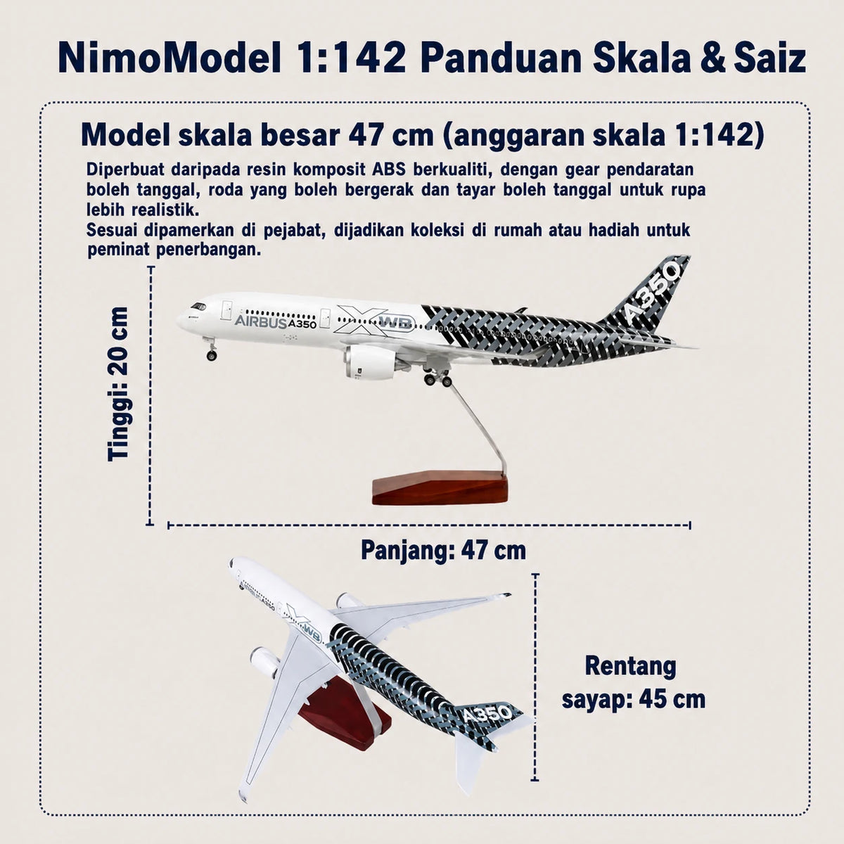 Model Prototaip Airbus A350 XWB – livery gentian karbon Skala 1:142