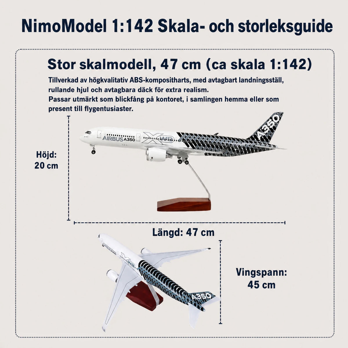 Modell av Prototyp av Airbus A350 XWB – kolfibermålning i skala 1:142