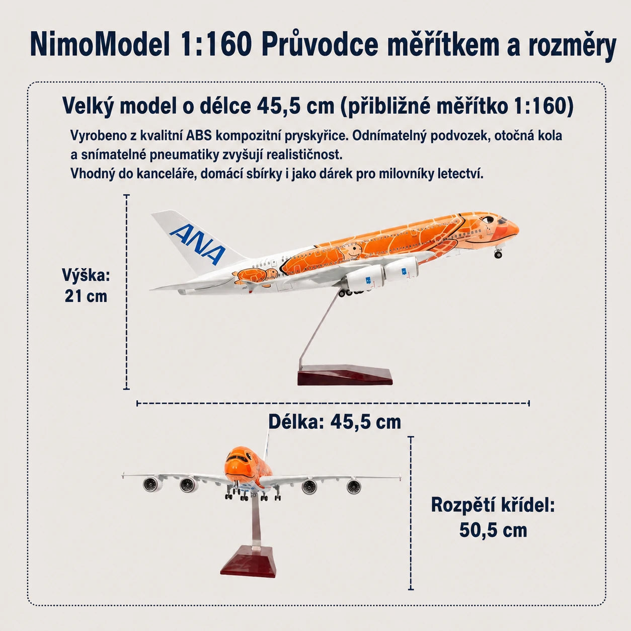 Model ANA Airbus A380 „Flying Honu“ Ka La v měřítku 1:160