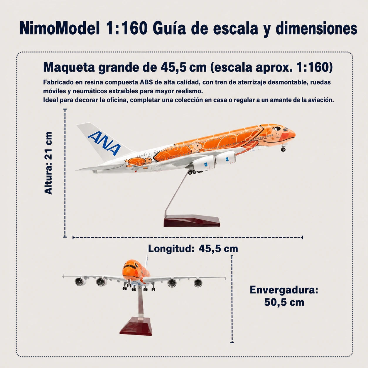 Maqueta Airbus A380 «Flying Honu» Ka La de ANA a escala 1:160