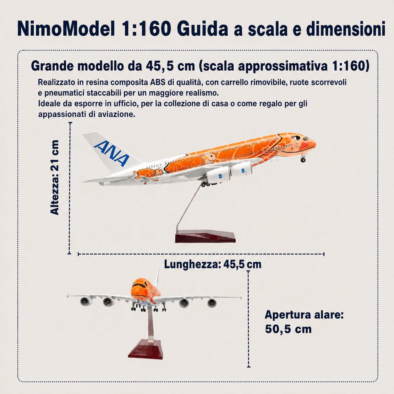 Modellino Airbus A380 “Flying Honu” Ka La ANA in scala 1:160