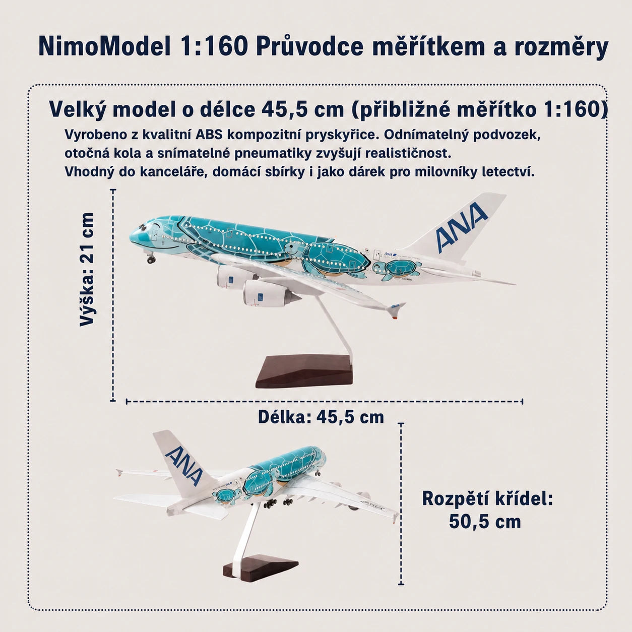 Model ANA Airbus A380 „Flying Honu“ Lani v měřítku 1:160