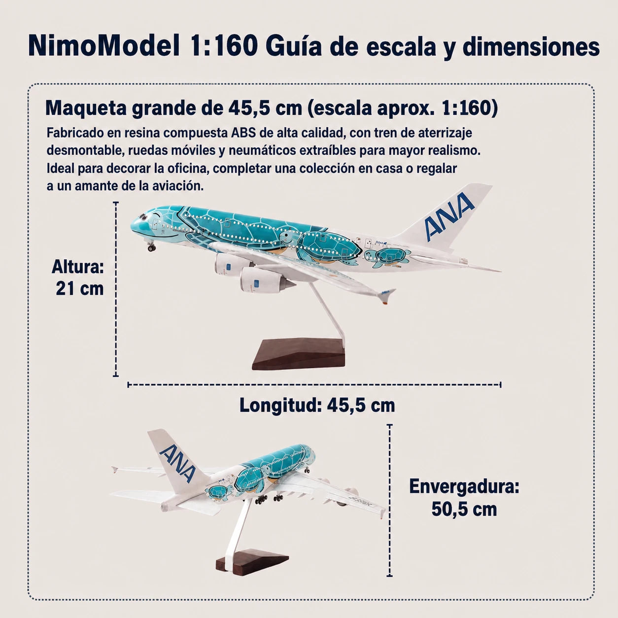 Maqueta Airbus A380 «Flying Honu» Lani de ANA a escala 1:160