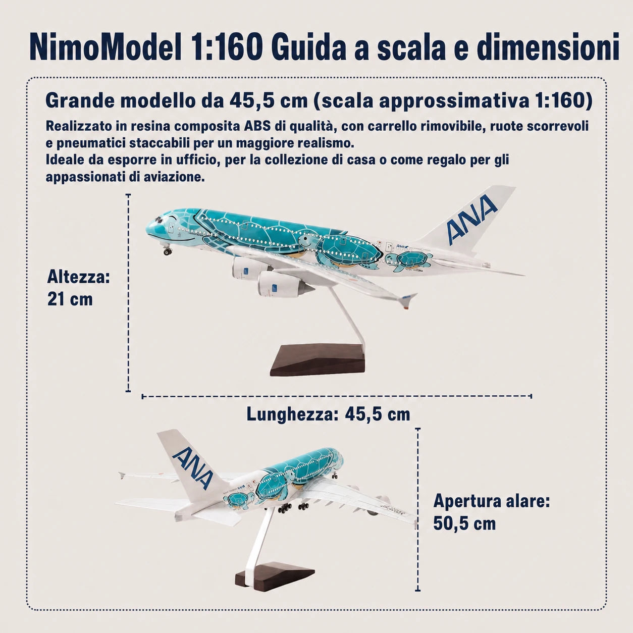Modellino Airbus A380 “Flying Honu” Lani ANA in scala 1:160