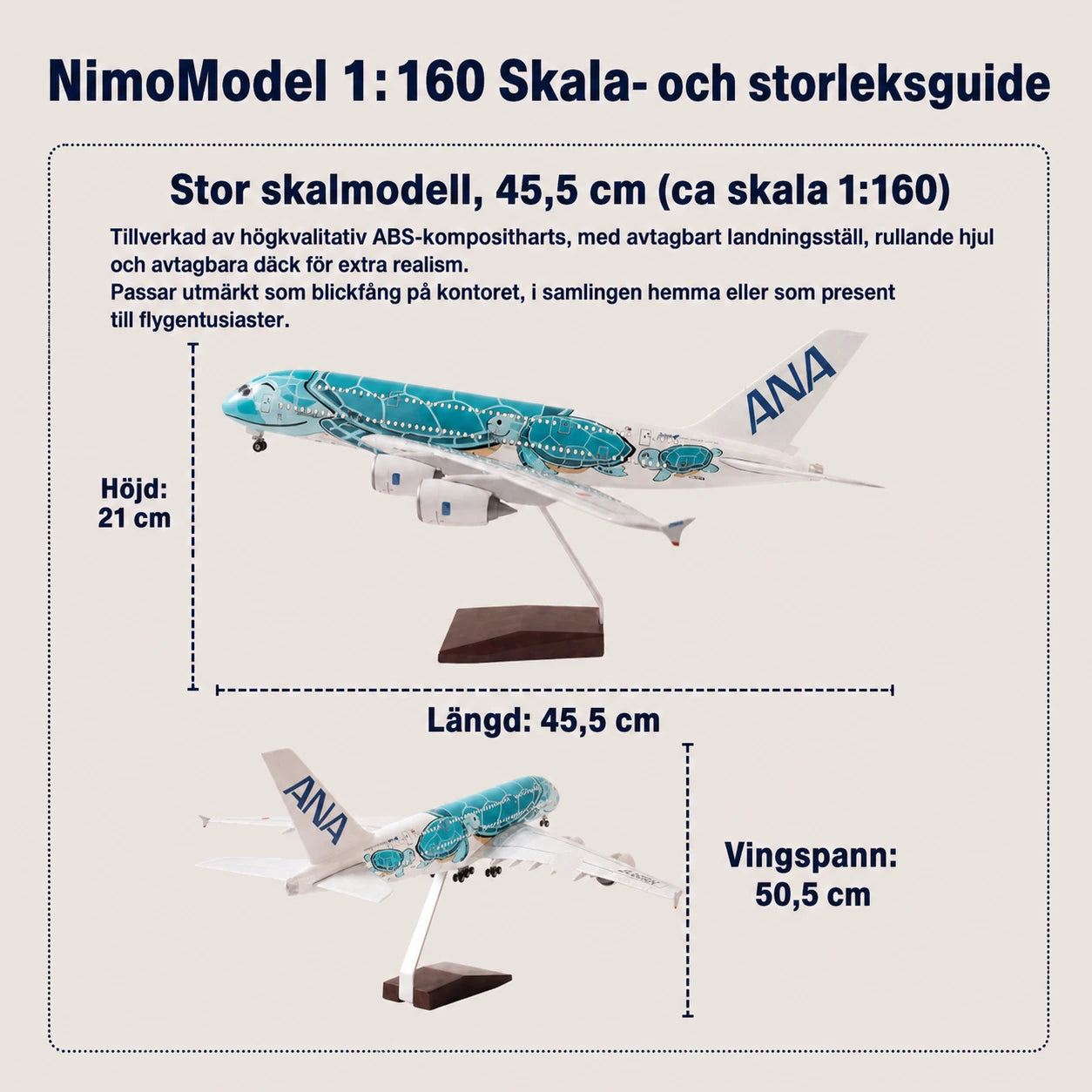 Modell av ANA Airbus A380 ”Flying Honu” Lani i skala 1:160