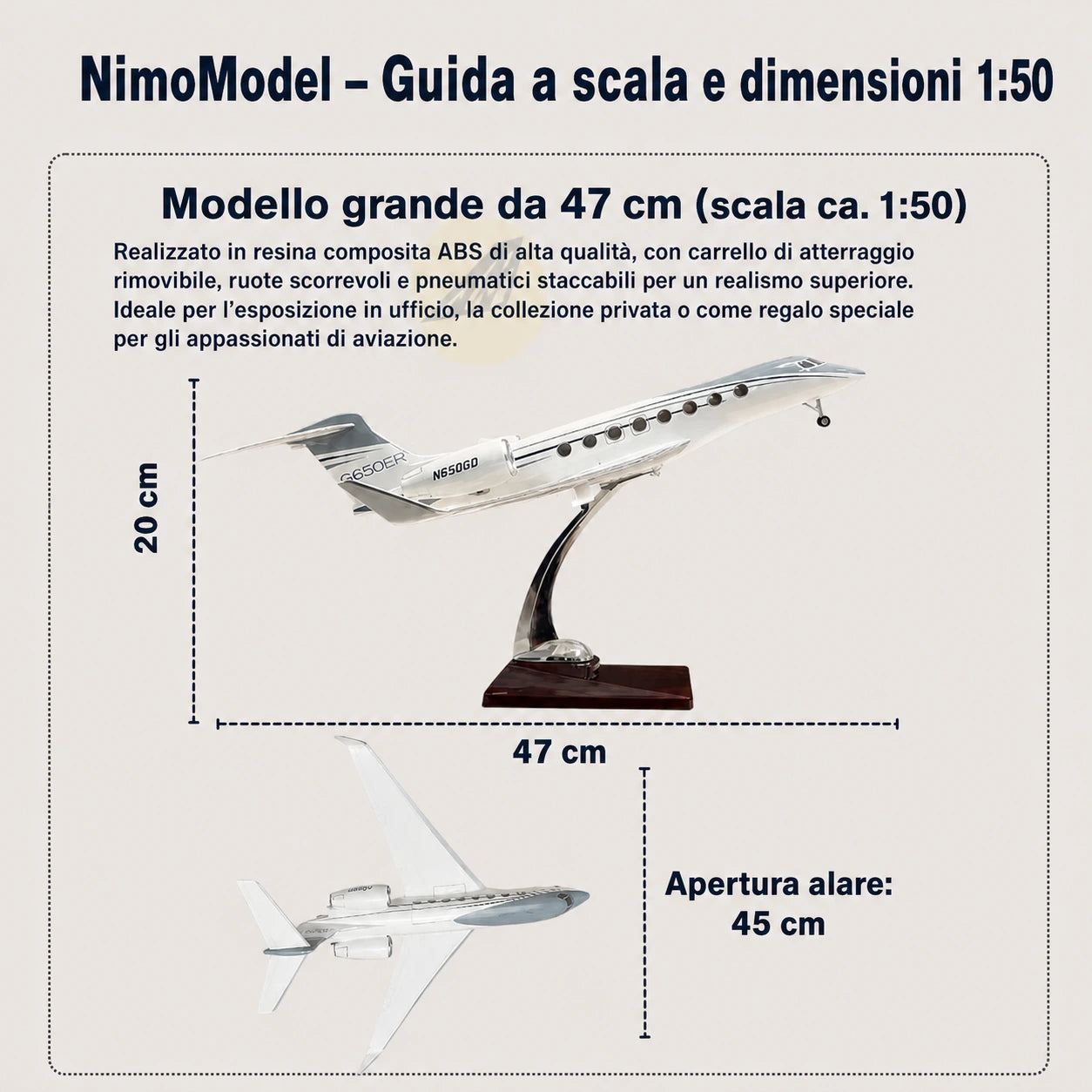 Modello Gulfstream G650ER in scala 1:50