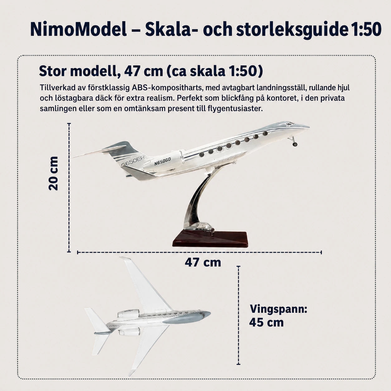 Gulfstream G650ER skalenlig modell 1:50