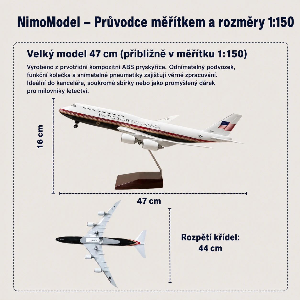 Model prezidentského letounu USAF Boeing 747 v měřítku 1:150
