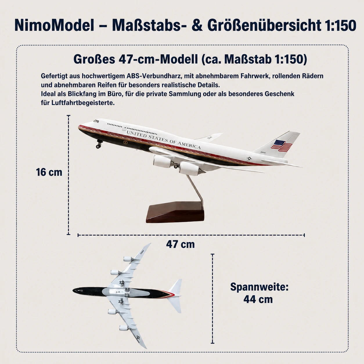 USAF Boeing 747 Präsidentenflugzeug Modell im Maßstab 1:150