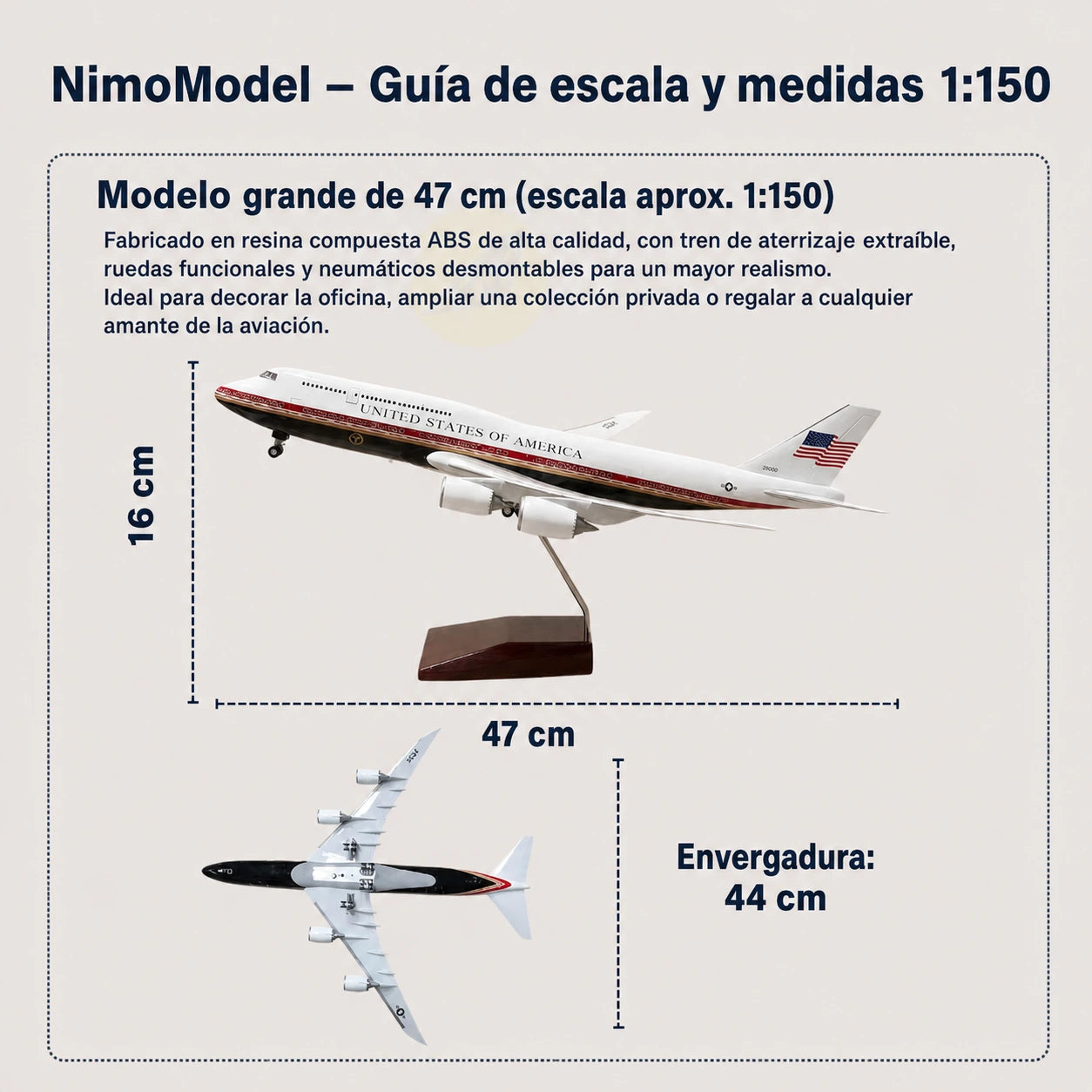 Maqueta del avión presidencial Boeing 747 de la USAF a escala 1:150