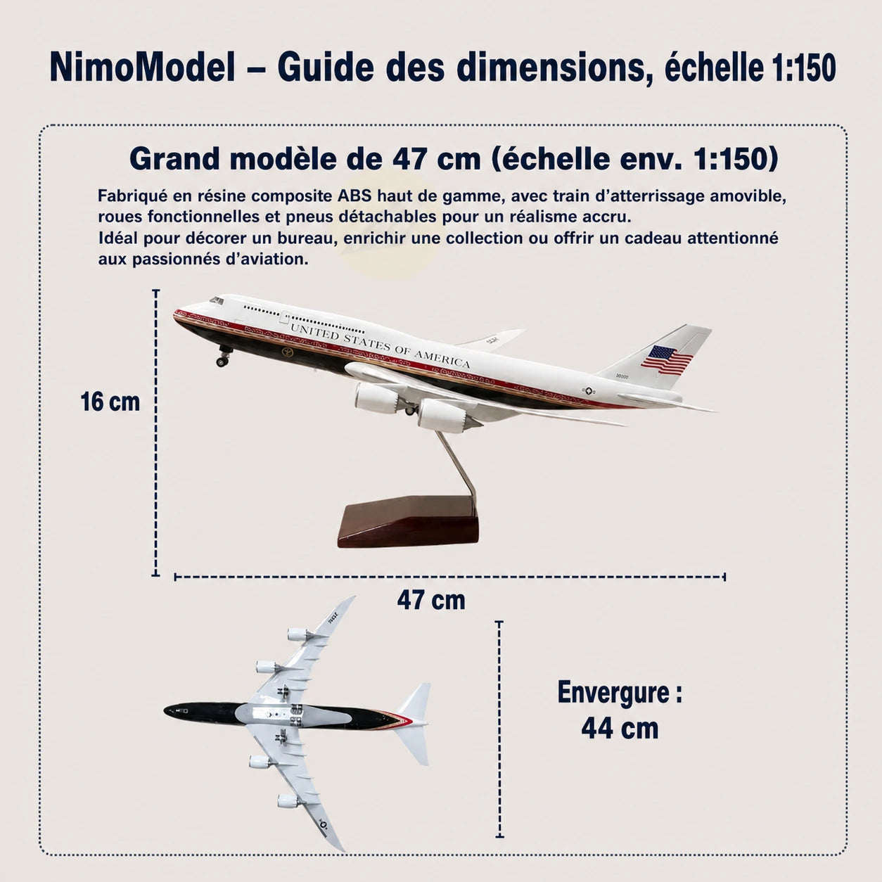 Modèle réduit Boeing 747 présidentiel de l’US Air Force, échelle 1:150