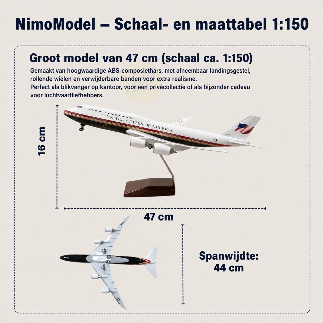 USAF Boeing 747 presidentieel vliegtuig schaalmodel 1:150