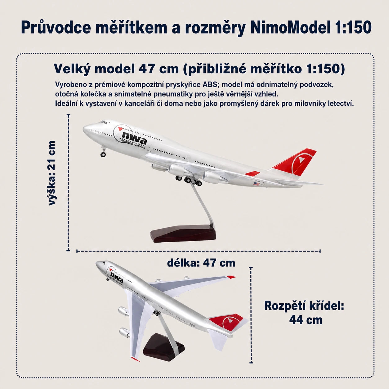 Model Northwest Airlines Boeing 747 v měřítku 1:150