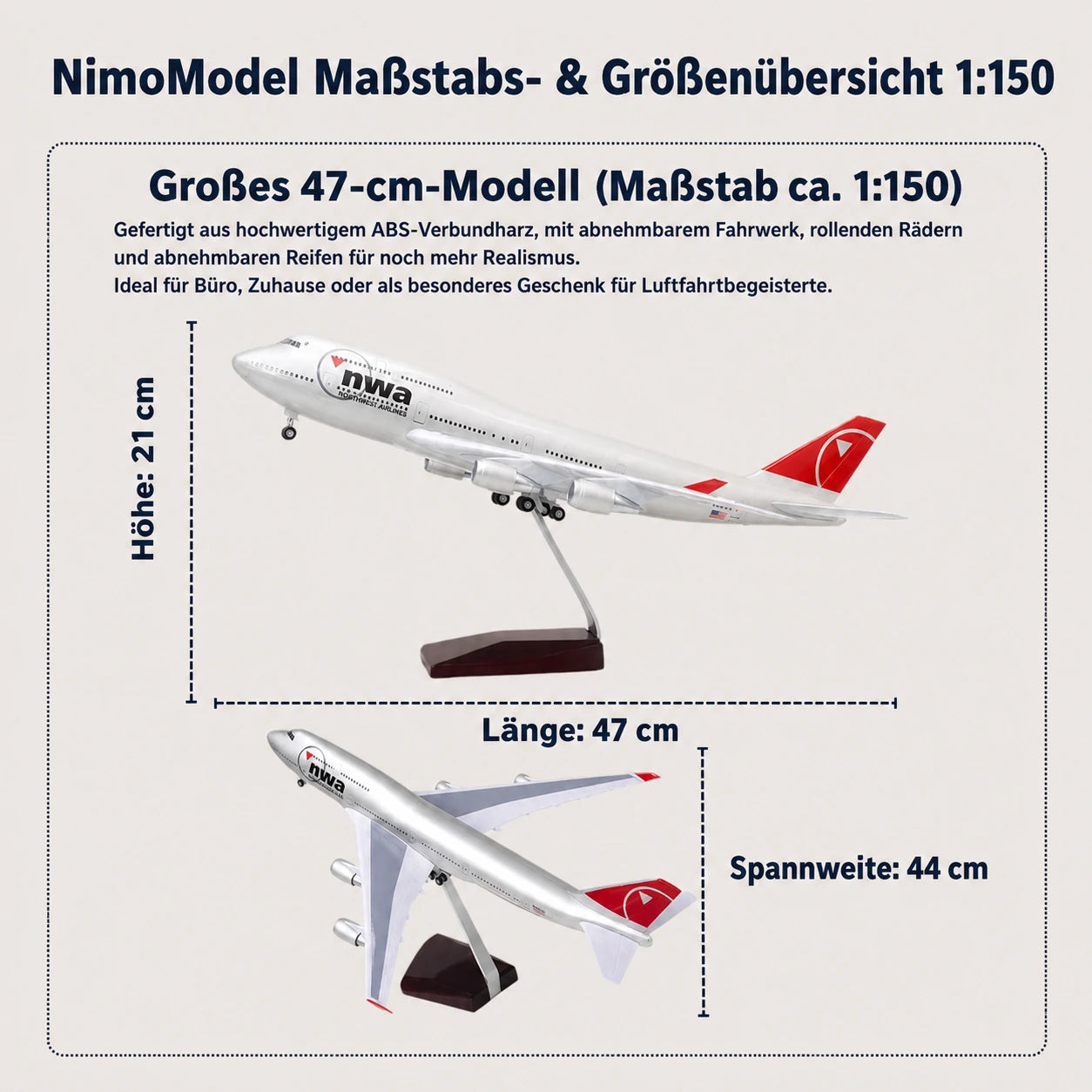 Northwest Airlines Boeing 747 – Modell im Maßstab 1:150