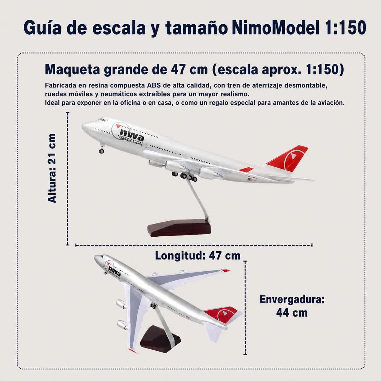 Maqueta Boeing 747 de Northwest Airlines a escala 1:150