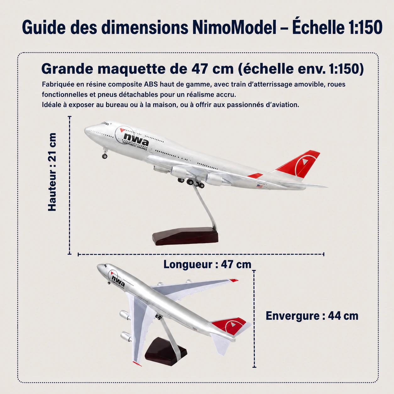 Maquette Boeing 747 de Northwest Airlines à l’échelle 1:150