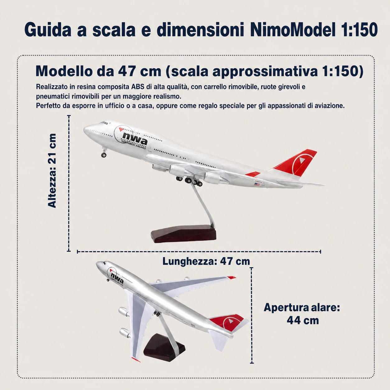Modellino Boeing 747 Northwest Airlines in scala 1:150