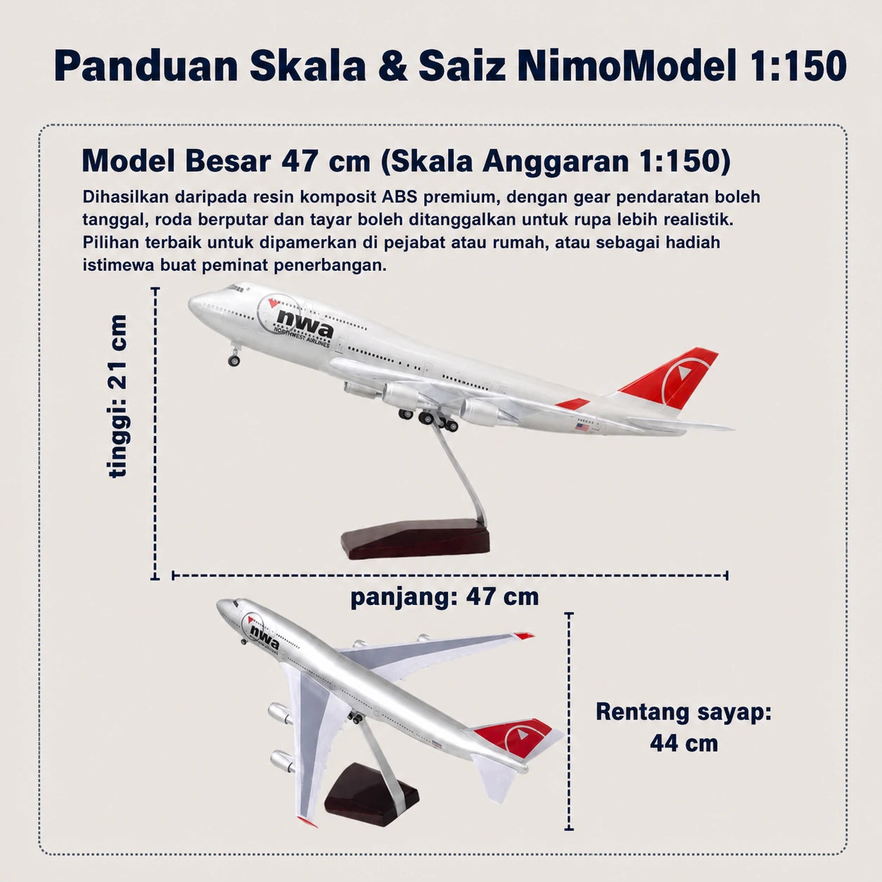 Model Northwest Airlines Boeing 747 Skala 1:150
