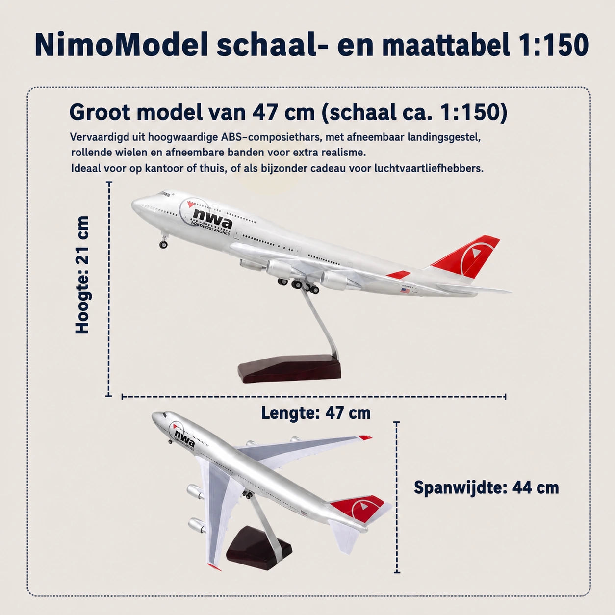 Schaalmodel Northwest Airlines Boeing 747 1:150