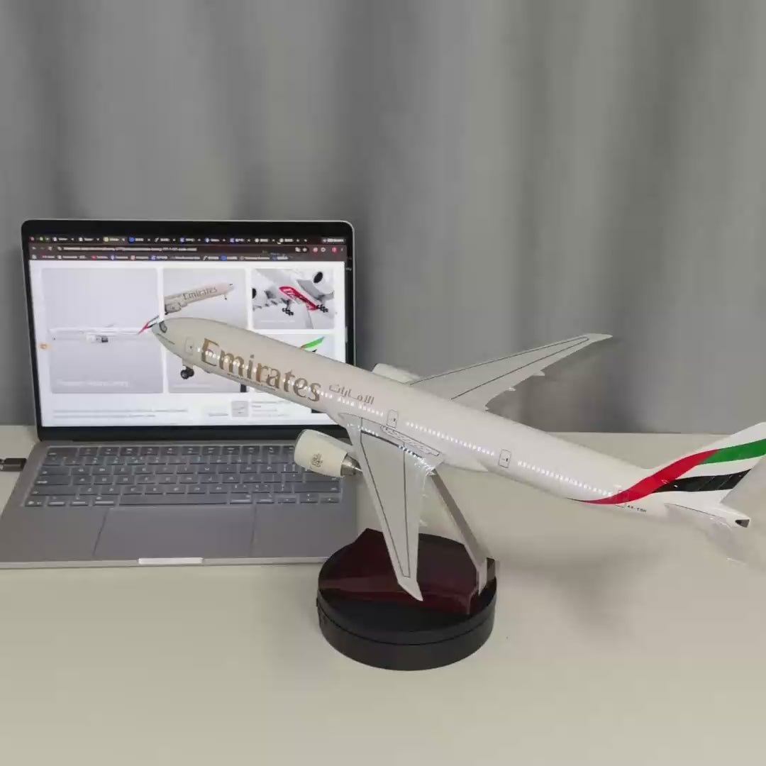 Load video: Emirates Boeing 777-300ER 1:157 Scale Model