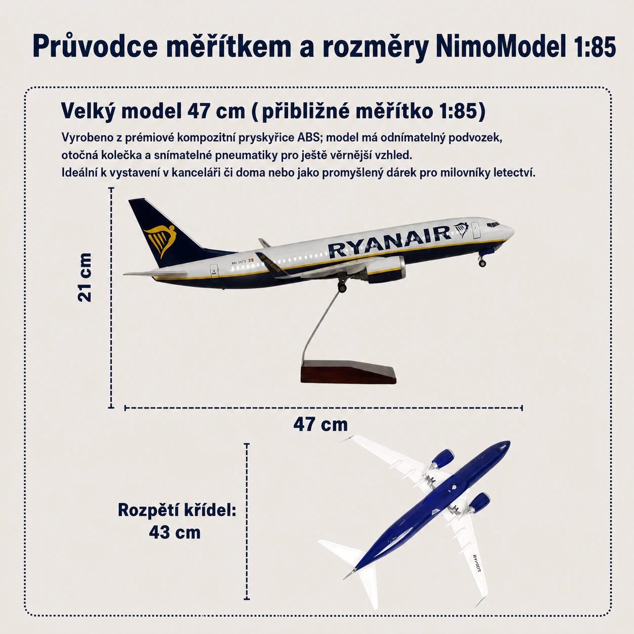 Model Ryanair Boeing 737 v měřítku 1:85