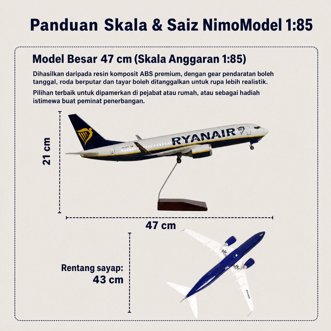 Model Ryanair Boeing 737 Skala 1:85
