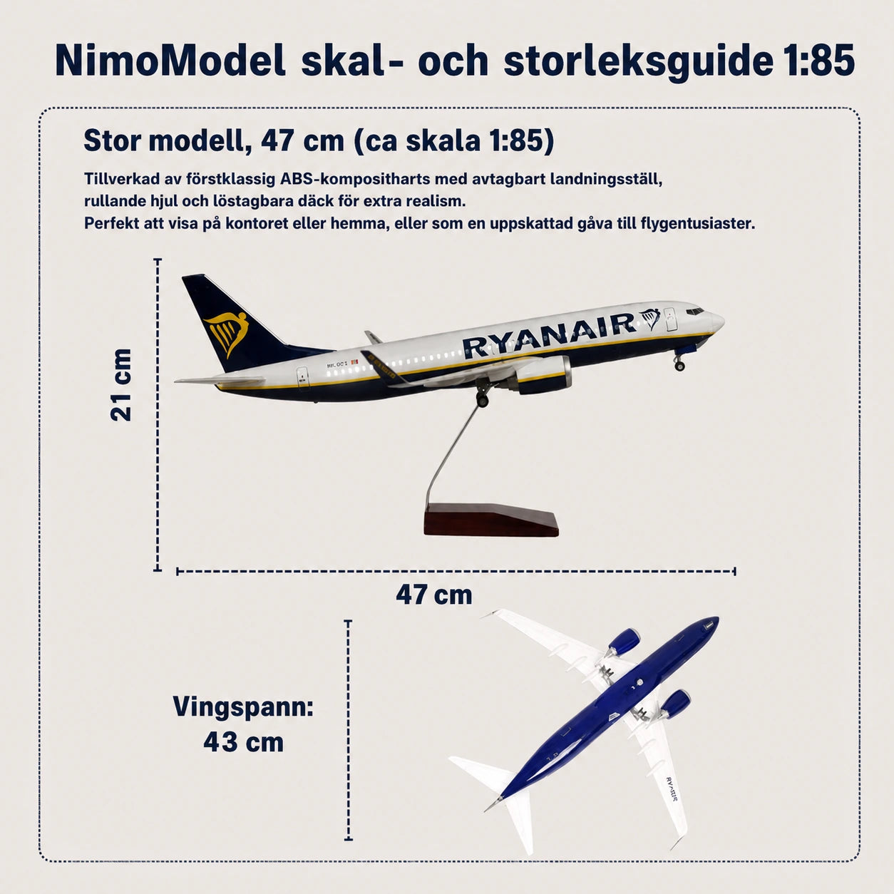 Modell av Ryanair Boeing 737 i skala 1:85