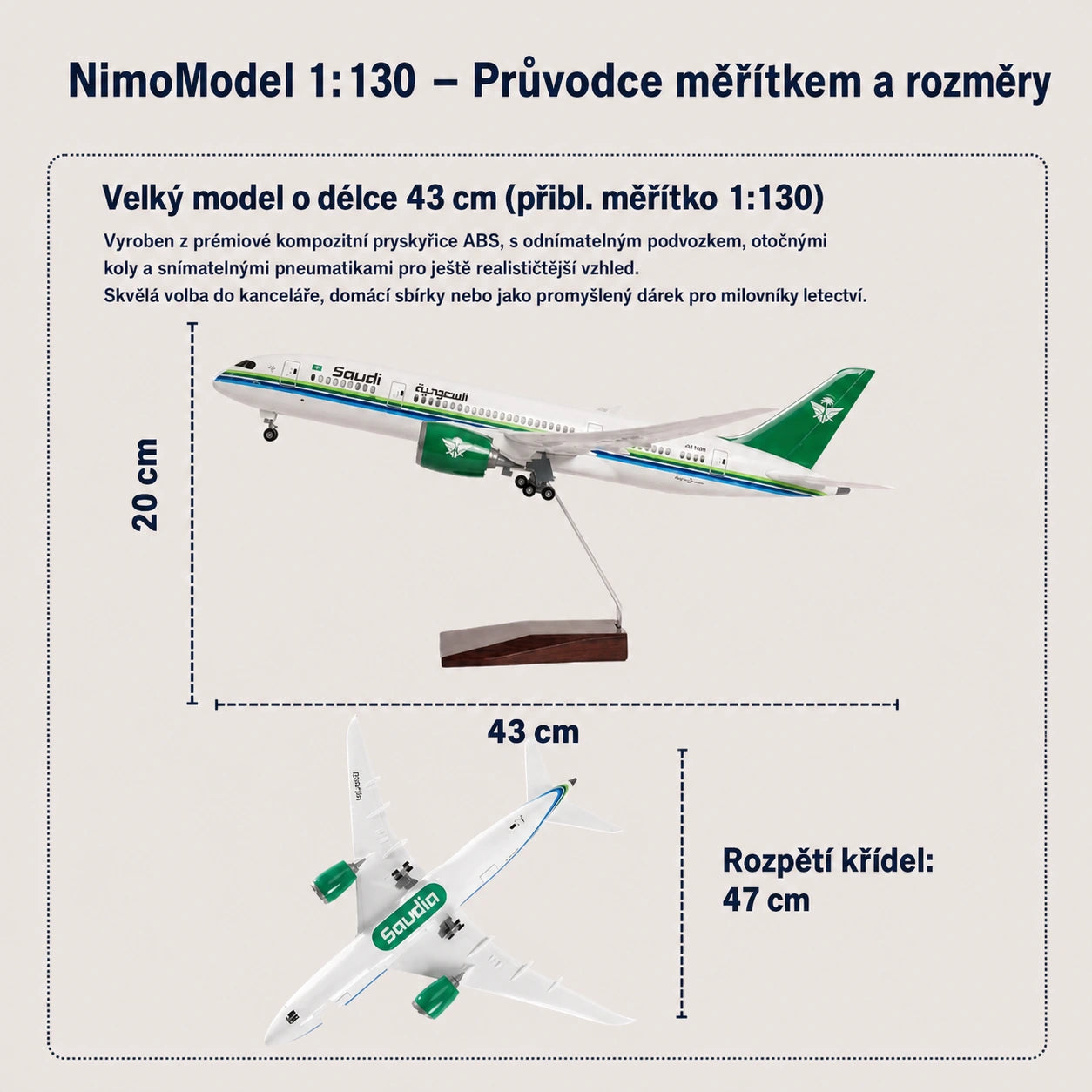 Model Saudia Boeing 787 Dreamliner v měřítku 1:130