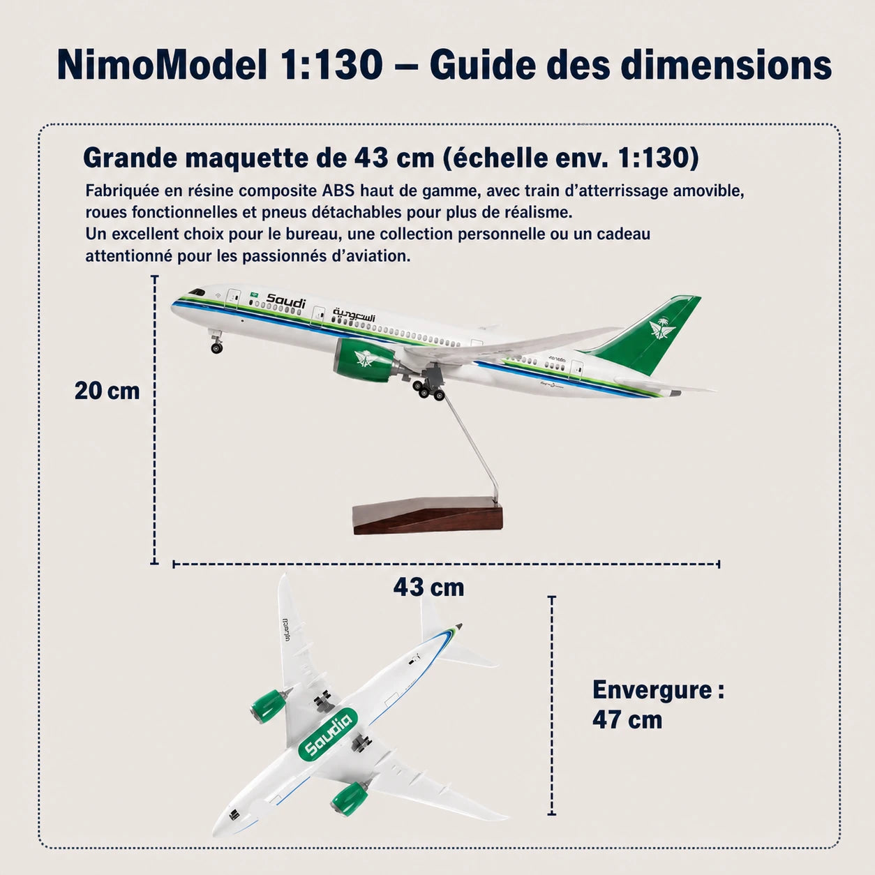 Maquette Saudia Boeing 787 Dreamliner à l’échelle 1:130