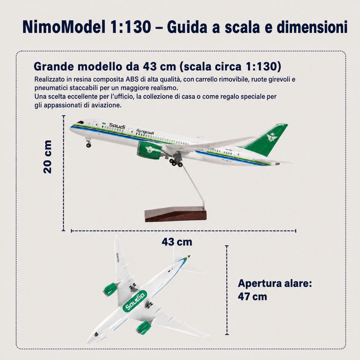 Modello Saudia Boeing 787 Dreamliner in scala 1:130