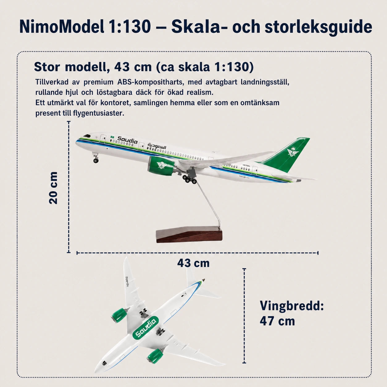 Saudia Boeing 787 Dreamliner modell i skala 1:130