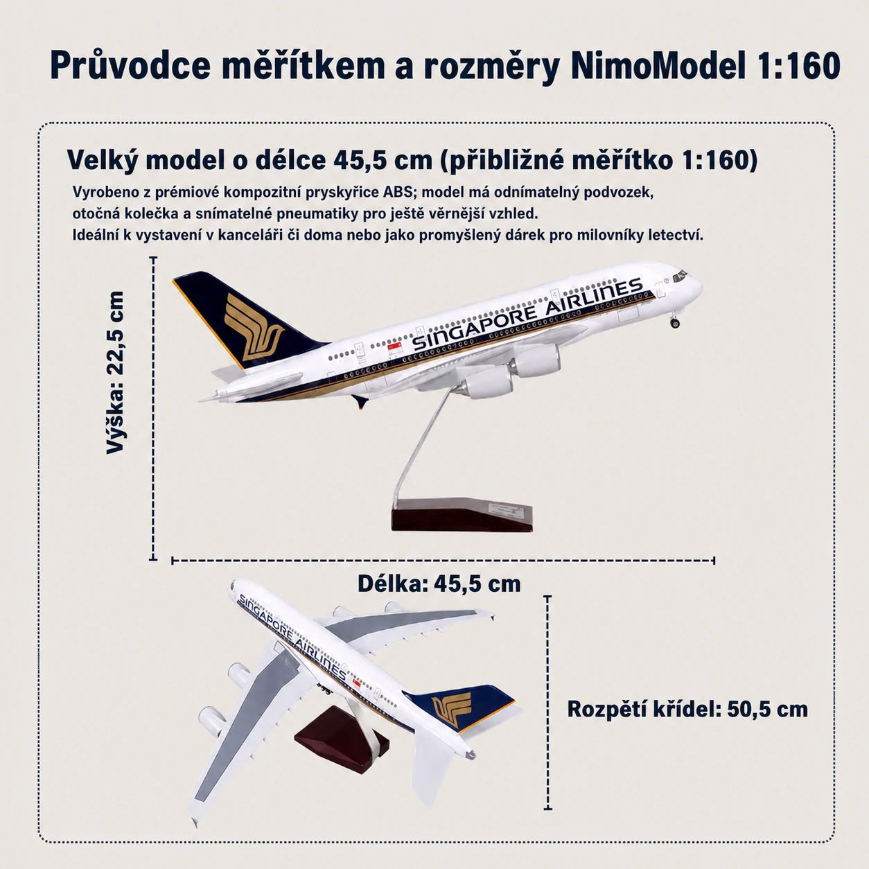 Model Singapore Airlines Airbus A380 v měřítku 1:160