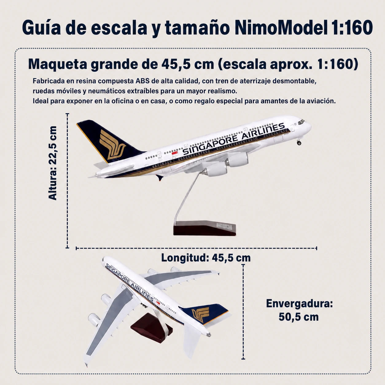 Maqueta Airbus A380 de Singapore Airlines a escala 1:160
