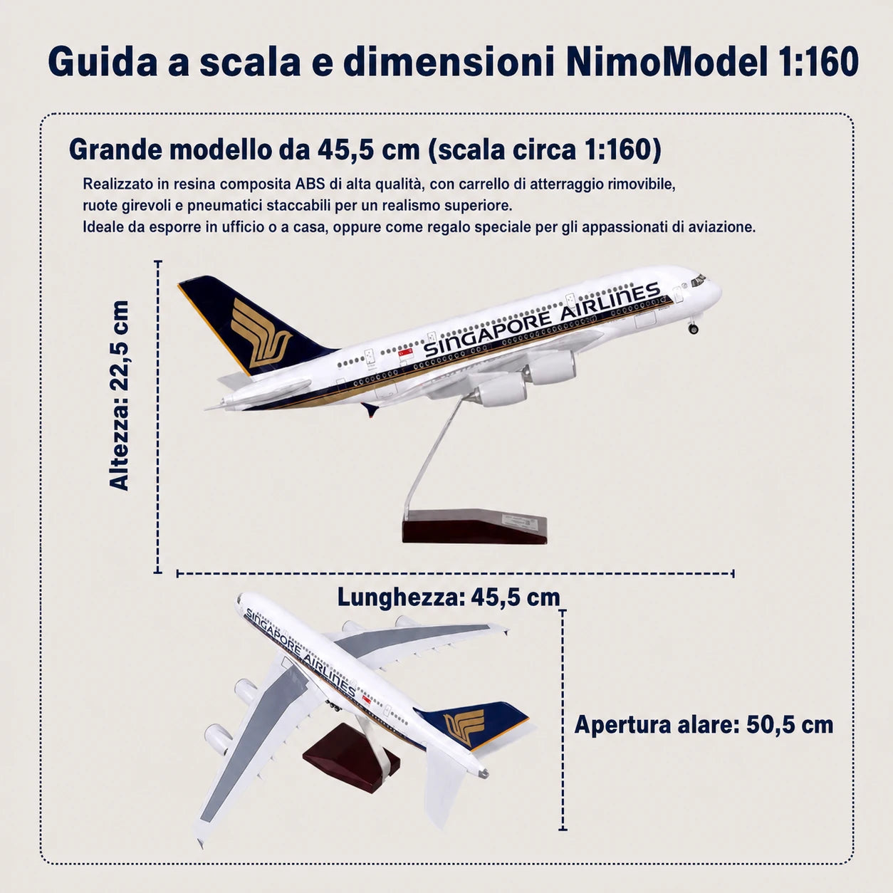 Modellino Airbus A380 Singapore Airlines in scala 1:160