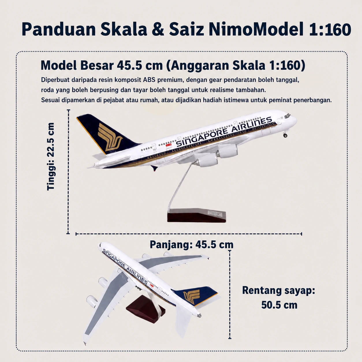 Model Singapore Airlines Airbus A380 Skala 1:160